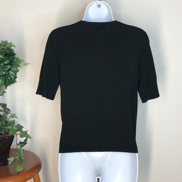 August Silk Crop S/S Knit Top | Silk Blend | Black | Large - Picture 5 of 8